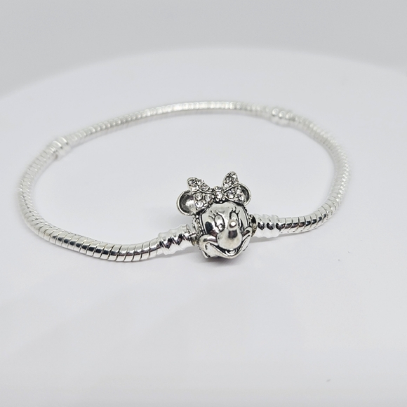Disney Minnie Mouse 925 Sterling Silver Plated Charm Bracelet - Picture 8 of 8